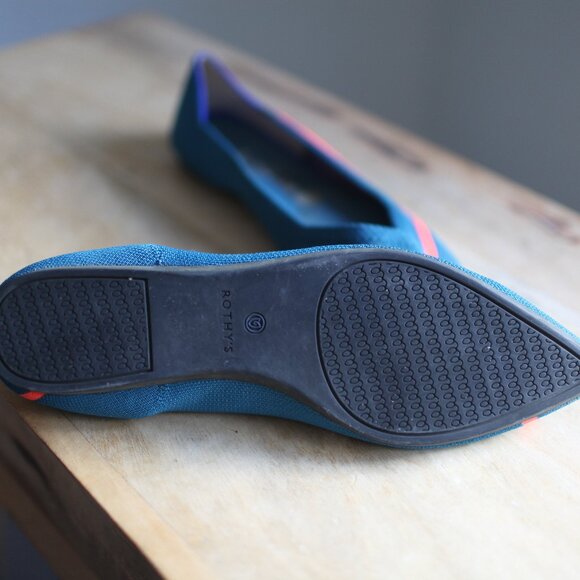 Rothy's The Point turquoise blue and hot pink coral stripe ballet flats 11.5 - Picture 8 of 8